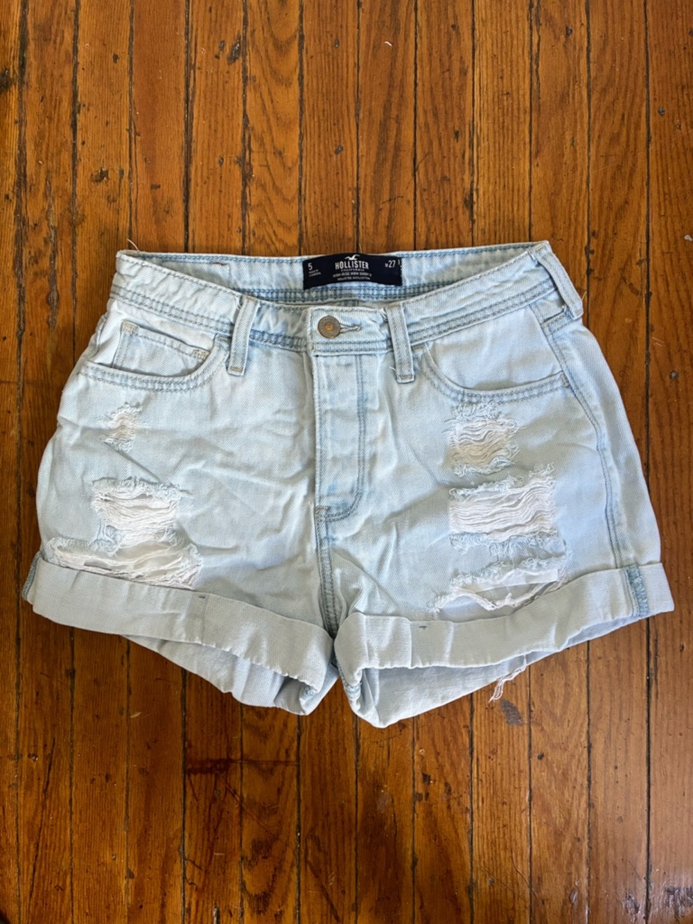 Hollister Light Wash Distressed Denim Shorts